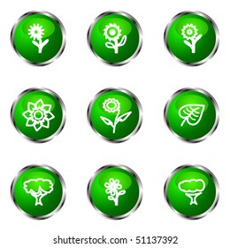 Set of 9 glossy web icons (set 18). Green color.