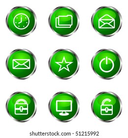 Set of 9 glossy web icons (set 21). Green color.