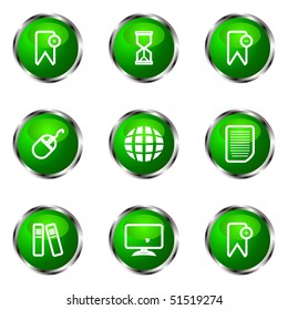Set of 9 glossy web icons (set 22). Green color.