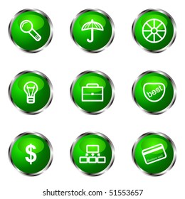Set of 9 glossy web icons (set 24). Green color.