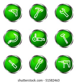 Set of 9 glossy web icons (set 31). Green color.