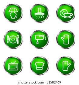 Set of 9 glossy web icons (set 33). Green color.