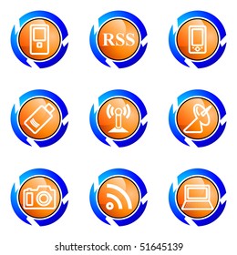 Set of 9 glossy web icons (set 1). Isolated button in various color.