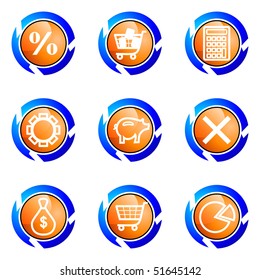 Set of 9 glossy web icons (set 3). Isolated button in various color.
