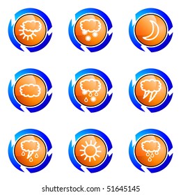 Set of 9 glossy web icons (set 4). Isolated button in various color.