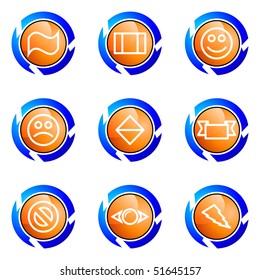 Set of 9 glossy web icons (set 8). Isolated button in various color.