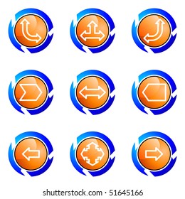 Set of 9 glossy web icons (set 12). Isolated button in various color.