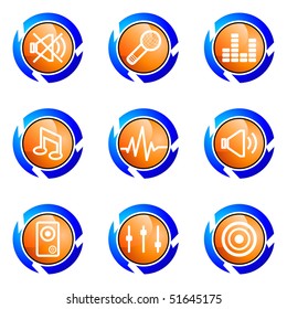 Set of 9 glossy web icons (set 15). Isolated button in various color.