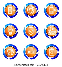 Set of 9 glossy web icons (set 16). Isolated button in various color.