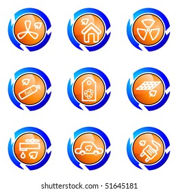 Set of 9 glossy web icons (set 17). Isolated button in various color.