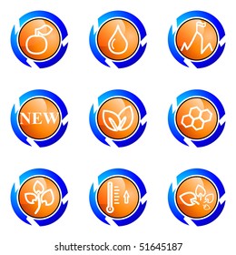 Set of 9 glossy web icons (set 19). Isolated button in various color.