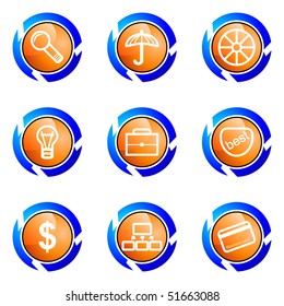 Set of 9 glossy web icons (set 24). Isolated button in various color.