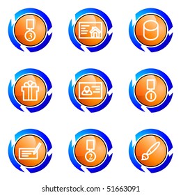 Set of 9 glossy web icons (set 25). Isolated button in various color.