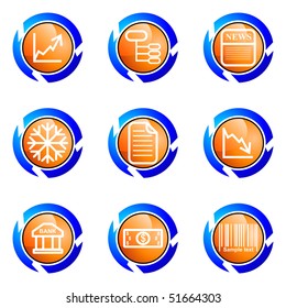 Set of 9 glossy web icons (set 29). Isolated button in various color.