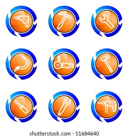 Set of 9 glossy web icons (set 31). Isolated button in various color.