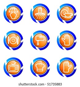 Set of 9 glossy web icons (set 33). Isolated button in various color.