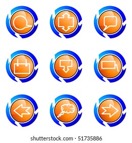 Set of 9 glossy web icons (set 34). Isolated button in various color.
