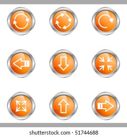 Set of 9 glossy web icons (set 2). Metallic circle.