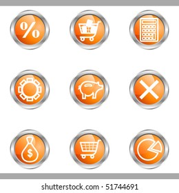 Set of 9 glossy web icons (set 3). Metallic circle.