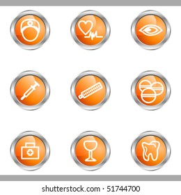 Set of 9 glossy web icons (set 6). Metallic circle.