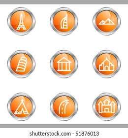 Set of 9 glossy web icons (set 11). Metallic circle.