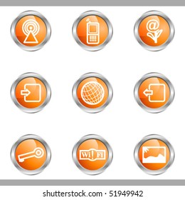 Set of 9 glossy web icons (set 14). Metallic circle.