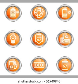 Set of 9 glossy web icons (set 16). Metallic circle.