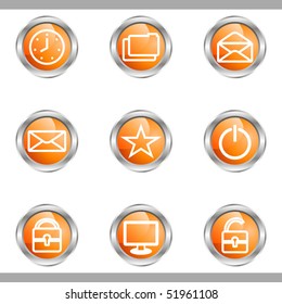Set of 9 glossy web icons (set 21). Metallic circle.