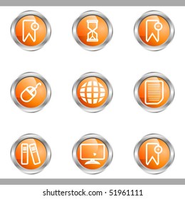 Set of 9 glossy web icons (set 22). Metallic circle.