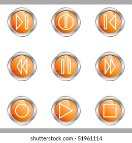 Set of 9 glossy web icons (set 23). Metallic circle.