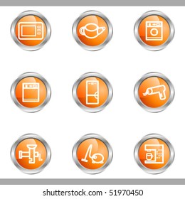 Set of 9 glossy web icons (set 32). Metallic circle.