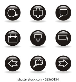 Set of 9 glossy web icons (set 34). Black circle with reflection and shadow.
