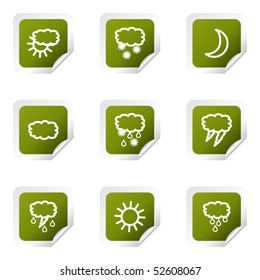 Set of 9 glossy web icons (set 4). Green square  with corner.