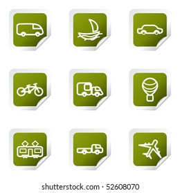 Set of 9 glossy web icons (set 5). Green square  with corner.