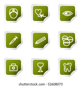 Set of 9 glossy web icons (set 6). Green square  with corner.