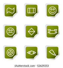 Set of 9 glossy web icons (set 8). Green square  with corner.