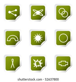 Set of 9 glossy web icons (set 10). Green square  with corner.