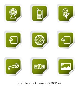 Set of 9 glossy web icons (set 14). Green square with corner.