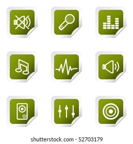 Set of 9 glossy web icons (set 15). Green square with corner.