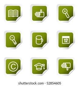 Set of 9 glossy web icons (set 20). Green square with corner.