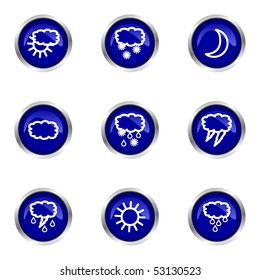 Set of 9 glossy web icons (set 4). Blue circle with reflection.
