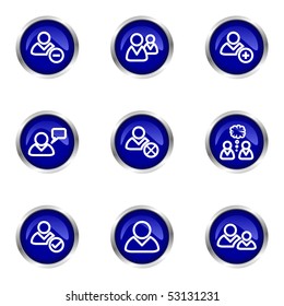 Set of 9 glossy web icons (set 7). Blue circle with reflection.
