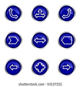 Set of 9 glossy web icons (set 12). Blue circle with reflection.