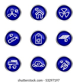 Set of 9 glossy web icons (set 17). Blue circle with reflection.