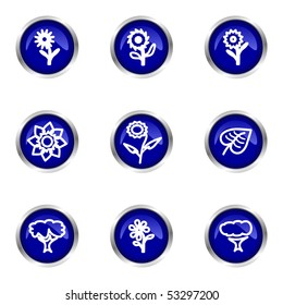 Set of 9 glossy web icons (set 18). Blue circle with reflection.