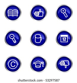 Set of 9 glossy web icons (set 20). Blue circle with reflection.