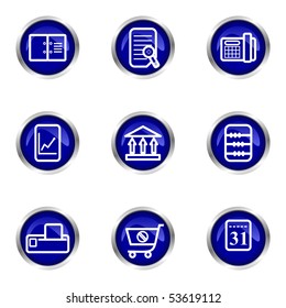 Set of 9 glossy web icons (set 36). Blue circle with reflection.