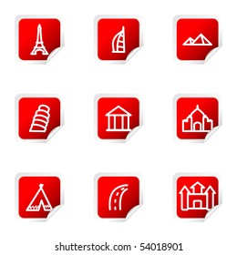 Set of 9 glossy web icons (set 11). Red square with corner.
