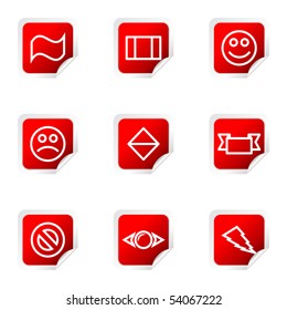 Set of 9 glossy web icons (set 8). Red square with corner.