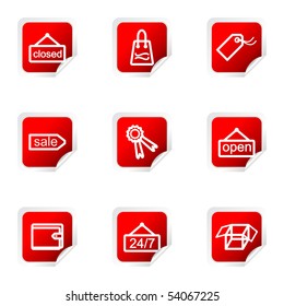 Set of 9 glossy web icons (set 9). Red square with corner.
